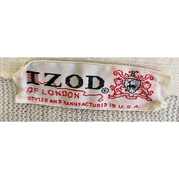 Vintage Izod Of London Lacoste Sweater XL IVORY WHITE Crocodile Grandpa Cardigan - Picture 4 of 5